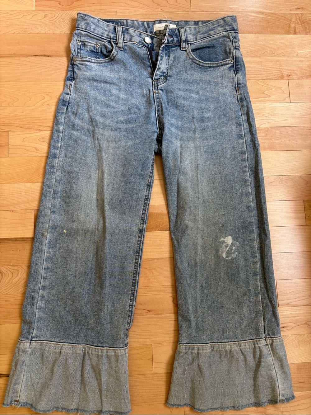 Classic Light Blue Ruffle-Hem Wide Leg Jeans — Women's
